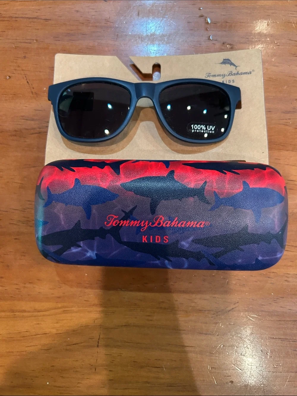 Tommy Bahama Kids Black Sunglasses with Red and Navy Shark Case